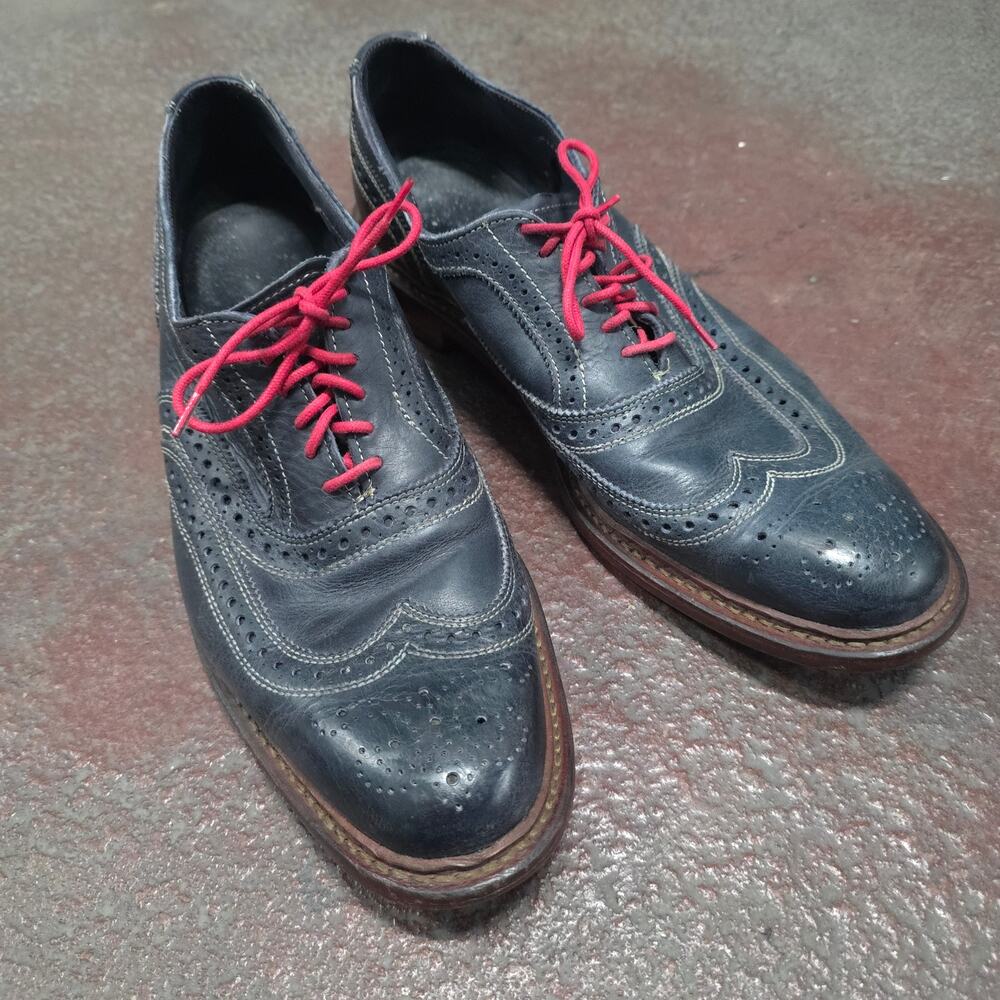 Allen Edmonds Men Size 11.5 D Neumok Blue Leather Wingtip Oxfords Dress Shoe